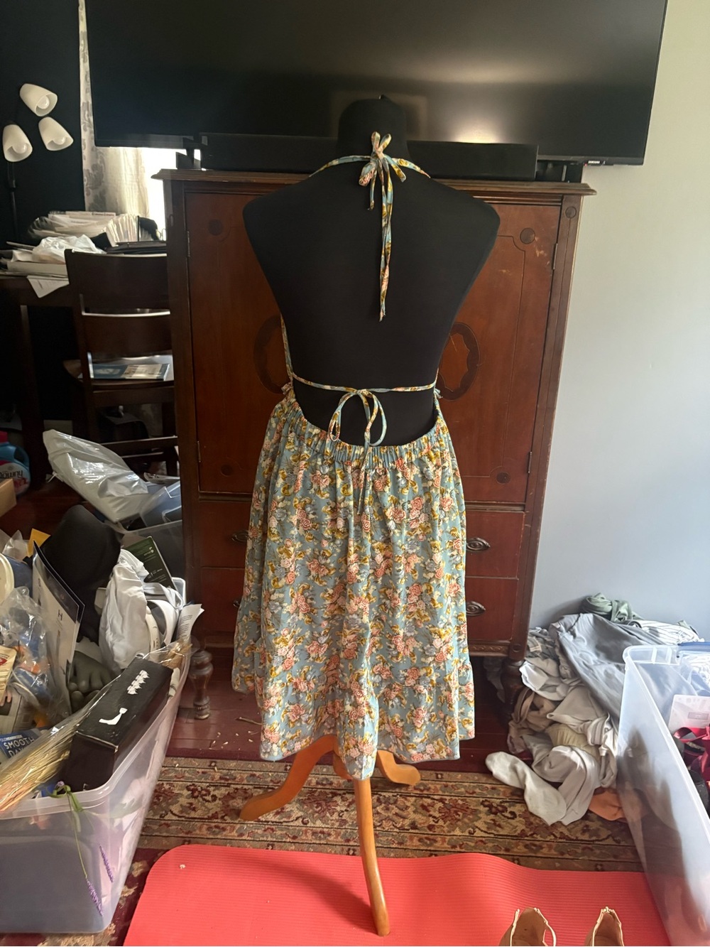Sleeveless Floral Maxi Dress in Powder Blue and Pink - Picture 2 of 2